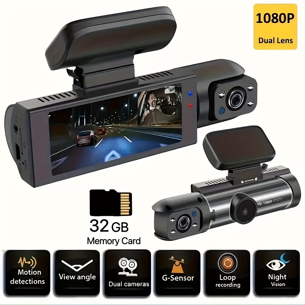 Kamera samochodowa z przodu i wewnątrz, 3,16-calowa kamera na deskę rozdzielczą 1080P, czujnik G HD Night Vision Nagrywanie w pętli szerokokątny wideorejestrator samochodowy
