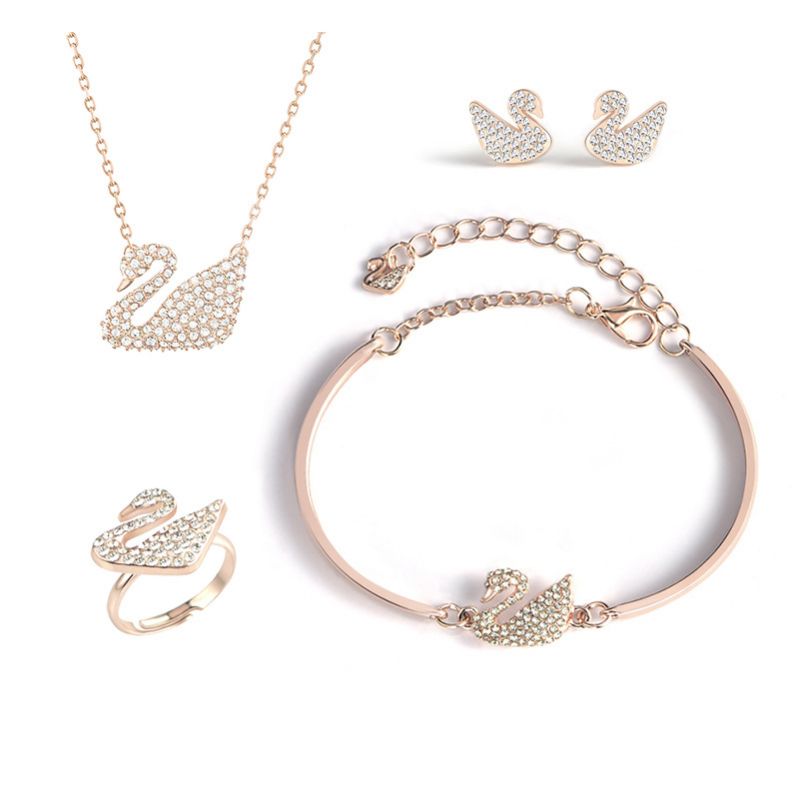 Set de lebede Swarovski set de bijuterii din patru piese colier cu diamante cercei inel nou set de bratari