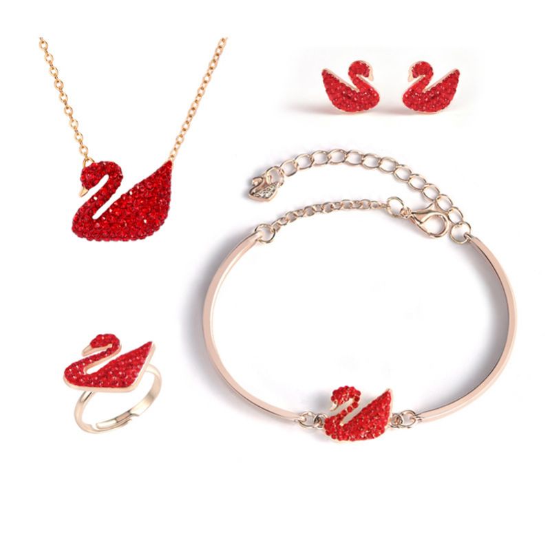 Set de lebede Swarovski set de bijuterii din patru piese colier cu diamante cercei inel nou set de bratari