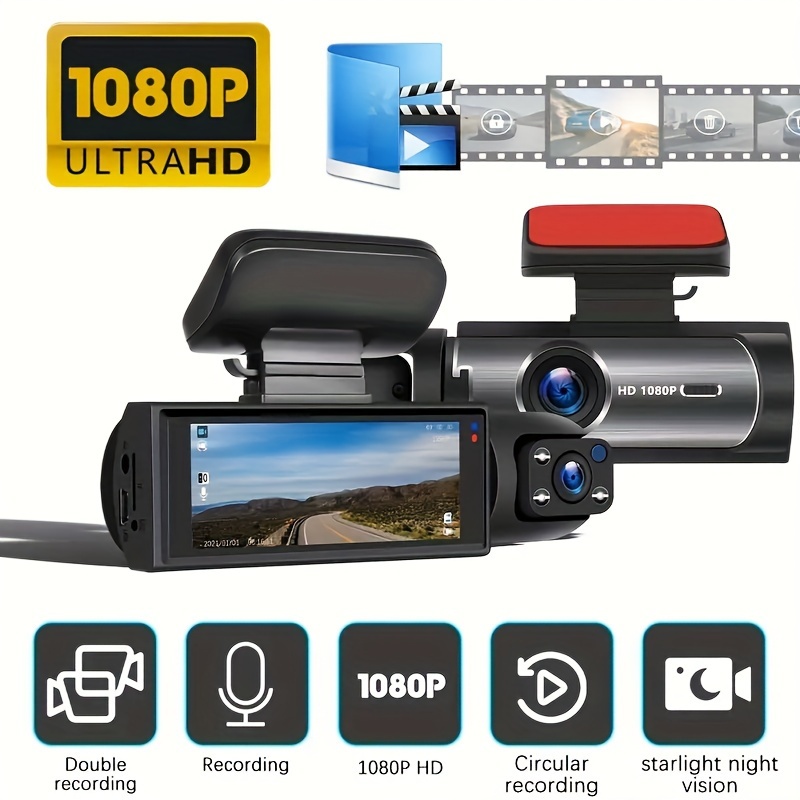 Kamera samochodowa z przodu i wewnątrz, 3,16-calowa kamera na deskę rozdzielczą 1080P, czujnik G HD Night Vision Nagrywanie w pętli szerokokątny wideorejestrator samochodowy