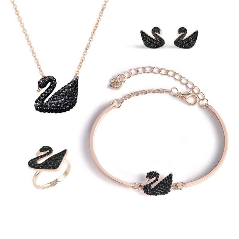 Set de lebede Swarovski set de bijuterii din patru piese colier cu diamante cercei inel nou set de bratari