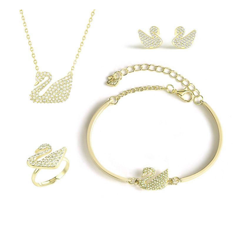 Set de lebede Swarovski set de bijuterii din patru piese colier cu diamante cercei inel nou set de bratari