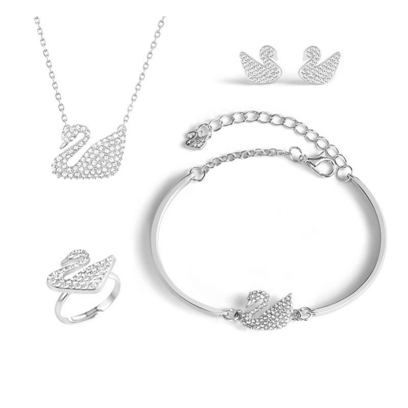 Set de lebede Swarovski set de bijuterii din patru piese colier cu diamante cercei inel nou set de bratari