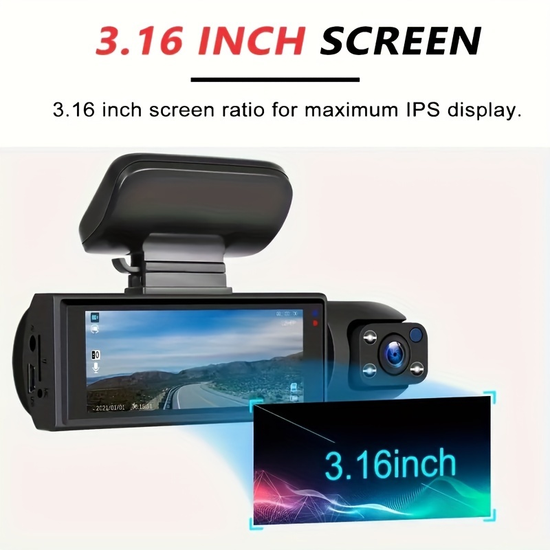 Kamera samochodowa z przodu i wewnątrz, 3,16-calowa kamera na deskę rozdzielczą 1080P, czujnik G HD Night Vision Nagrywanie w pętli szerokokątny wideorejestrator samochodowy