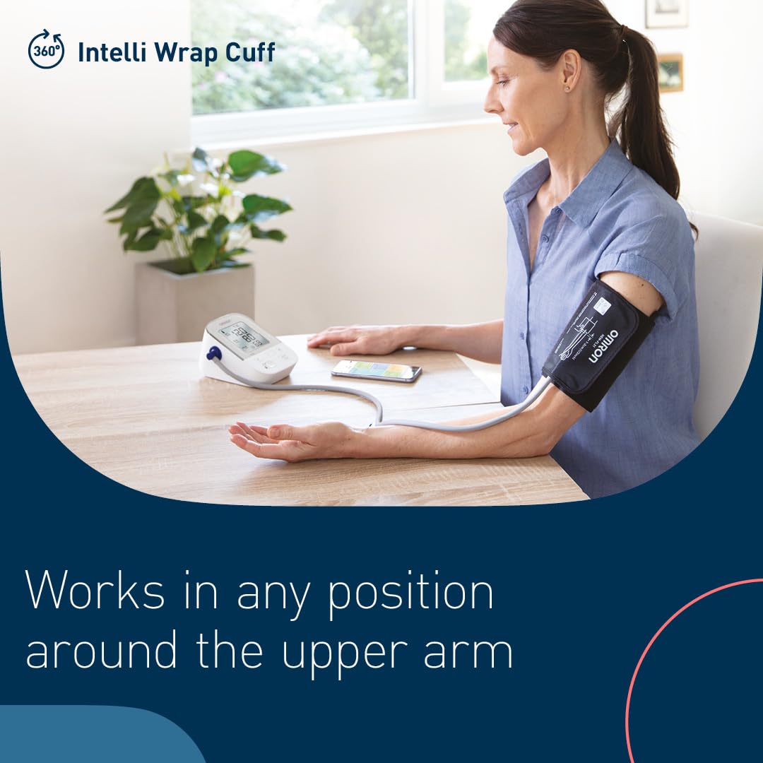 Inteligentny automatyczny ciśnieniomierz OMRON X4, klinicznie sprawdzony pod kątem stosowania u diabetyków lub kobiet w ciąży, Bluetooth i bezpłatna aplikacja na smartfony z systemem iOS/Android z mankietem Intelli Wrap