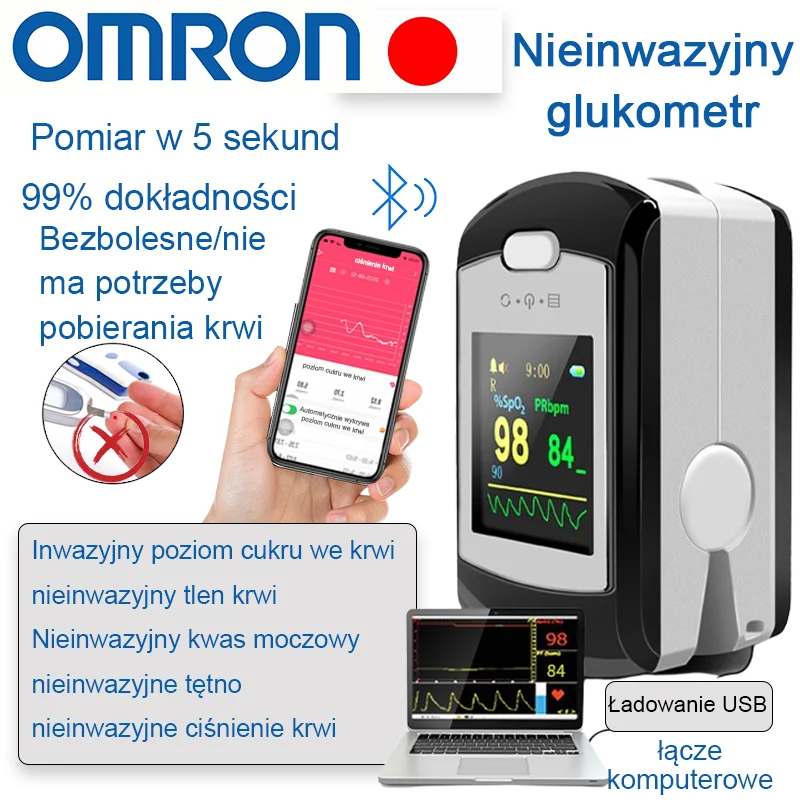 🔥Świąteczny rabat🔥😍Nieinwazyjny glukometr Omron (pomiar w 5 sekund / dokładność 99%)