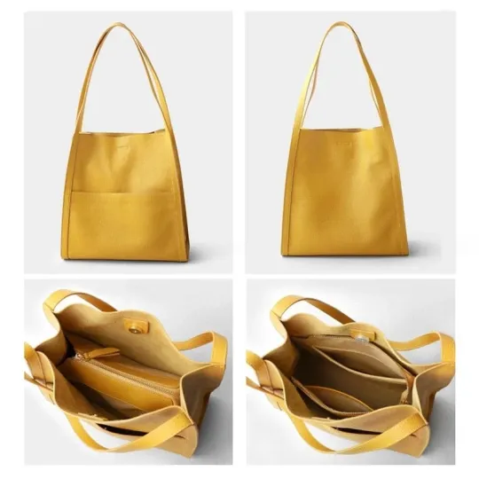 GEANTĂ DE UMĂR SIMPLĂ DE CULOARE SOLIDĂ DIN PIELE NATURALĂ