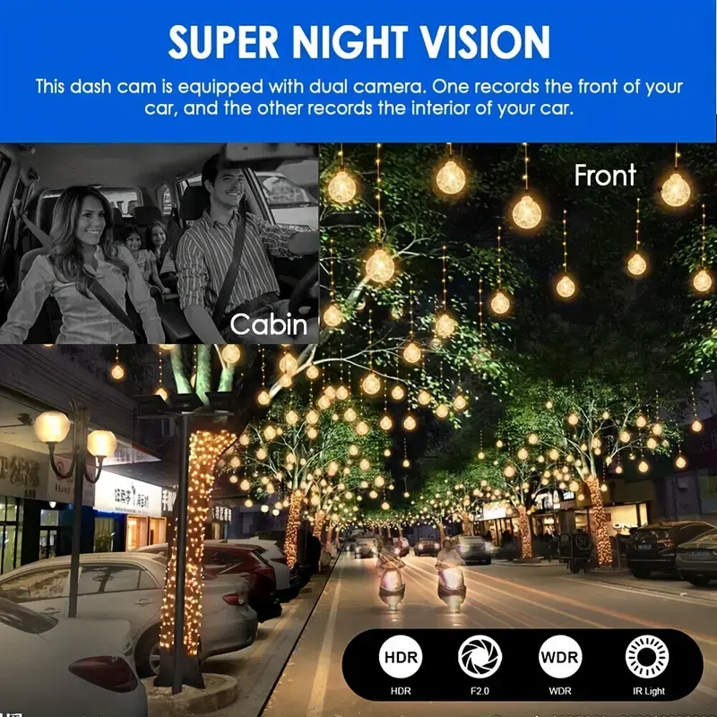 Kamera samochodowa z przodu i wewnątrz, 3,16-calowa kamera na deskę rozdzielczą 1080P, czujnik G HD Night Vision Nagrywanie w pętli szerokokątny wideorejestrator samochodowy szczeg&oacute;ły 11