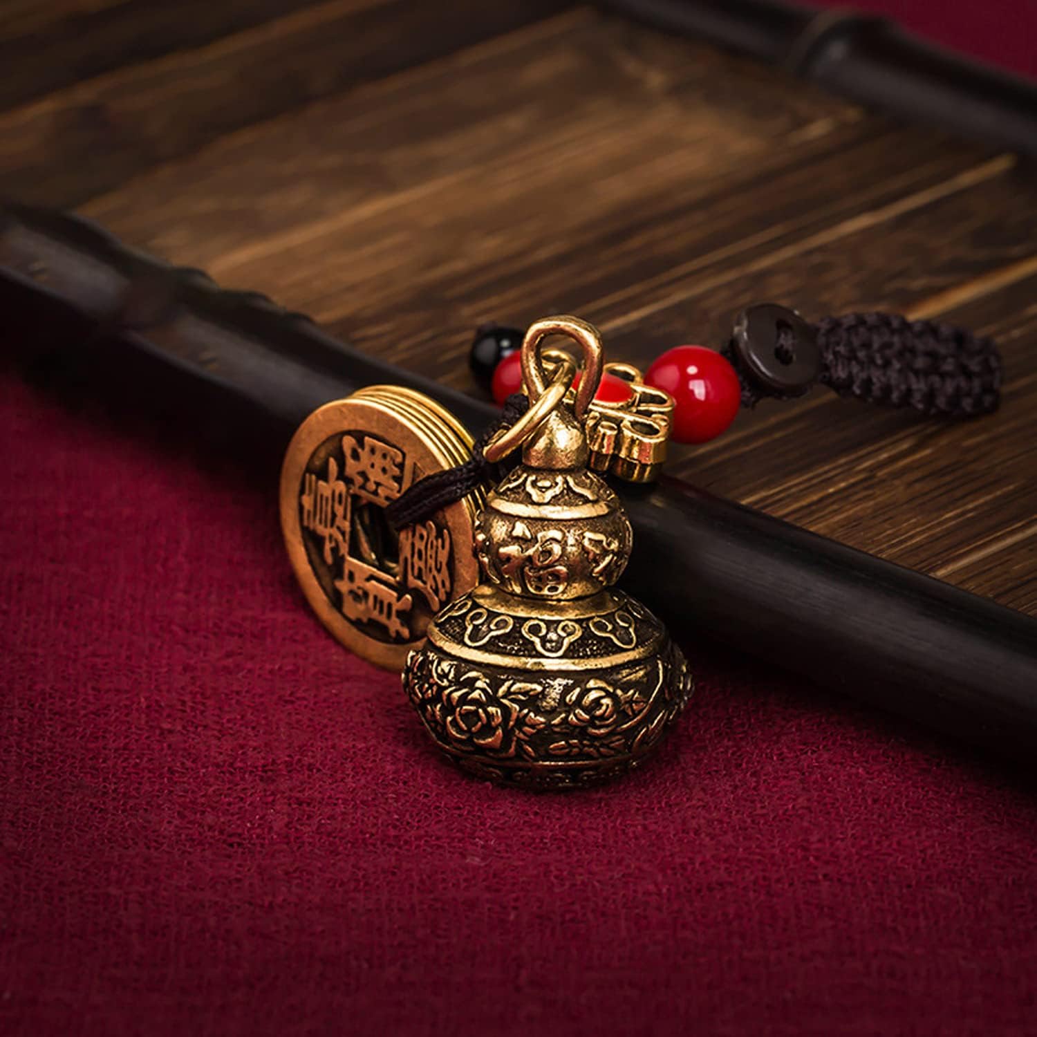 🍀[Cumpărați unul și primiți trei gratuit]! ✨Dragon Teeth Amulet Feng Shui Lucky Breloc, Accesoriu pentru geantă pentru farmecul norocului cu cinci monede Feng Shui Lucky Charm Ciciuc