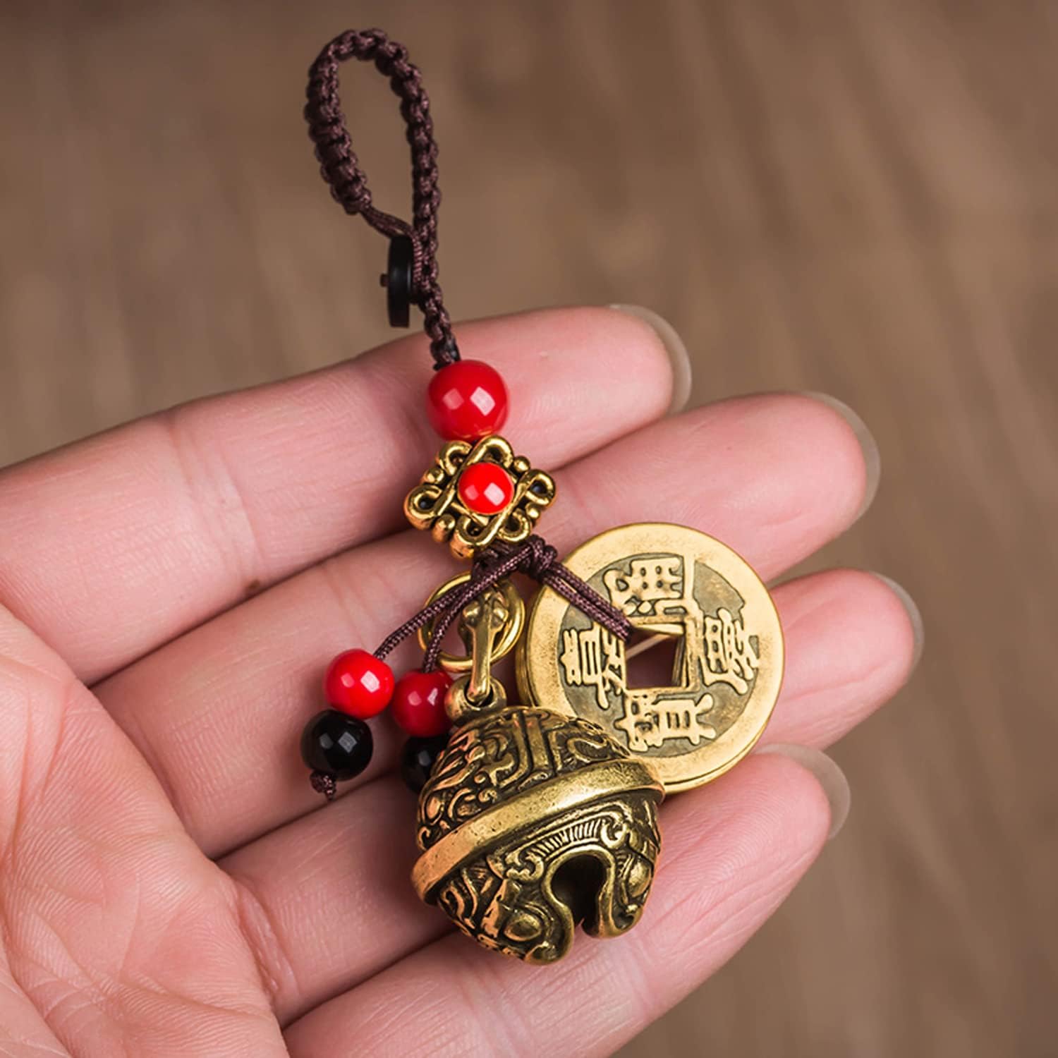 🍀[Cumpărați unul și primiți trei gratuit]! ✨Dragon Teeth Amulet Feng Shui Lucky Breloc, Accesoriu pentru geantă pentru farmecul norocului cu cinci monede Feng Shui Lucky Charm Ciciuc