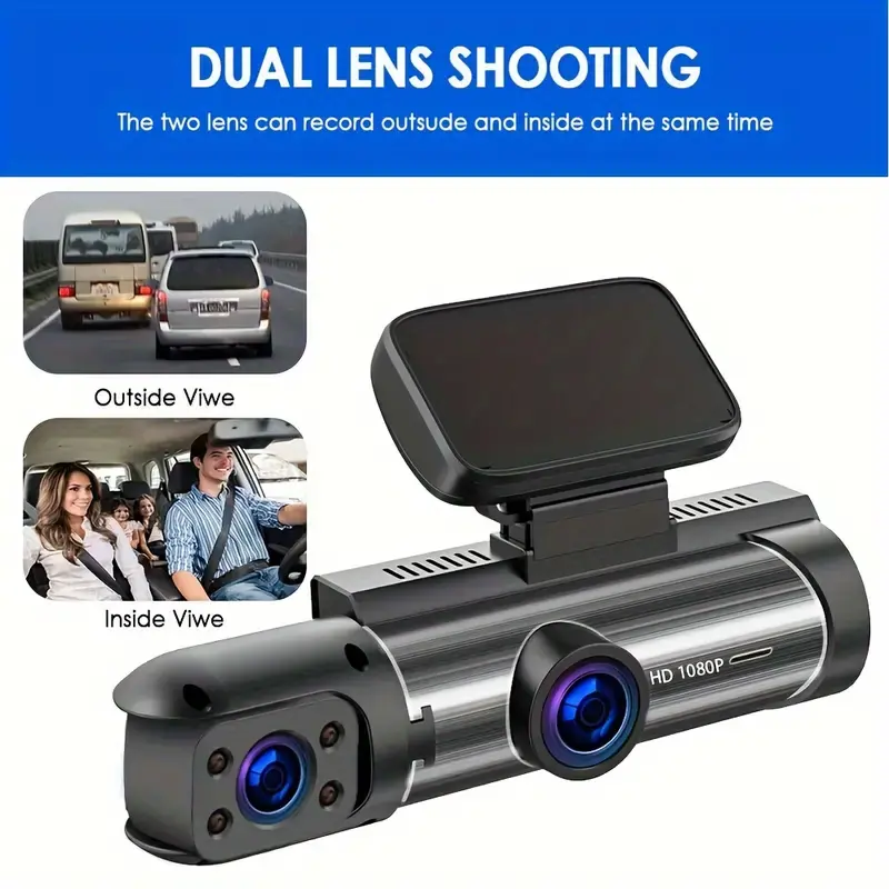 Kamera samochodowa z przodu i wewnątrz, 3,16-calowa kamera na deskę rozdzielczą 1080P, czujnik G HD Night Vision Nagrywanie w pętli szerokokątny wideorejestrator samochodowy szczeg&oacute;ły 4