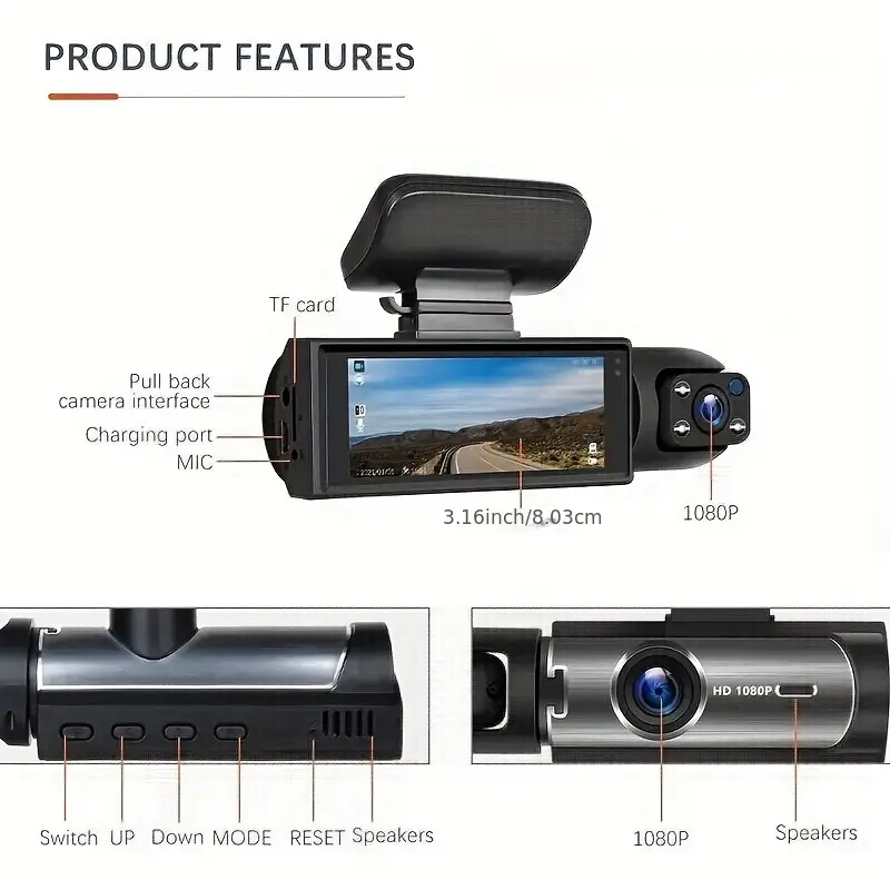 dash cam 3 16 inch black box car night vision dvr vehicle mirror video camera recorder dash cam front built in camera sensor hd night vision car dvr details 6