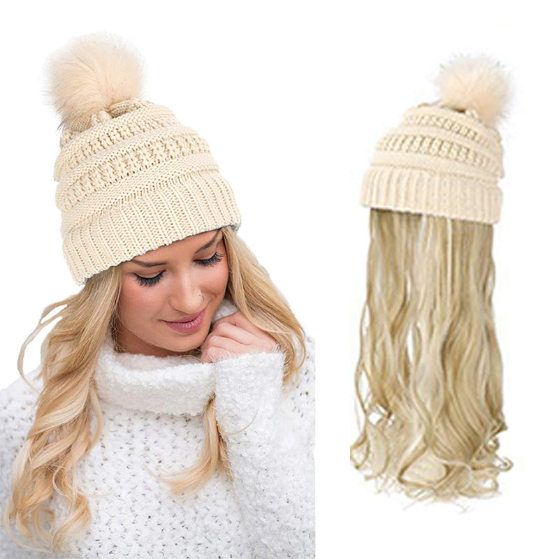 New Warm Detachable One-Piece Big Wave Wig Knit Hat(50% OFF)
