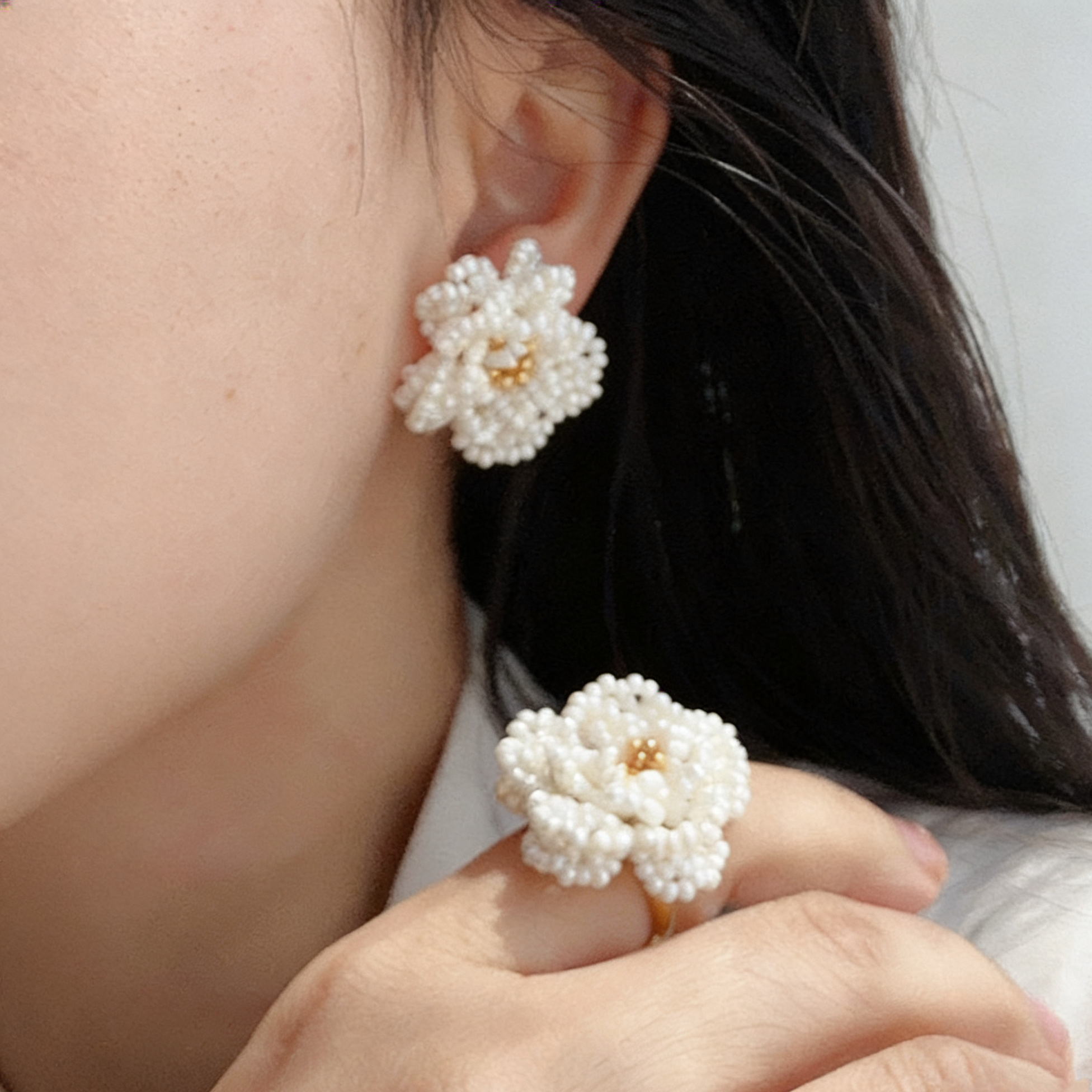 Twinkglo™ Handmade Camellia Beaded Stud Earrings