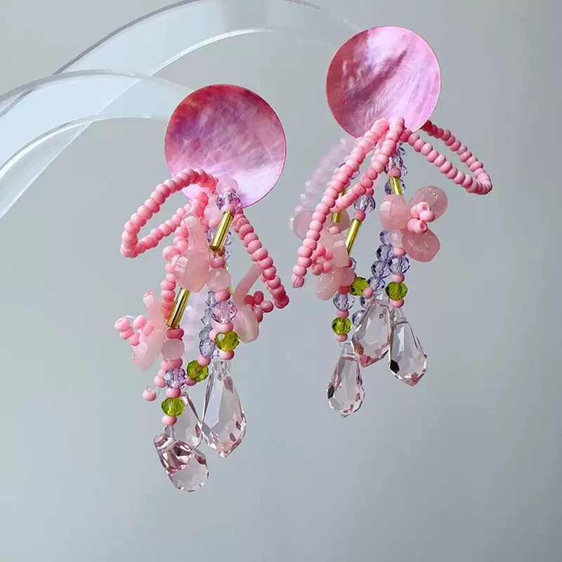 Twinkglo™ Handmade Purple Shell & Crystal Drop Earrings