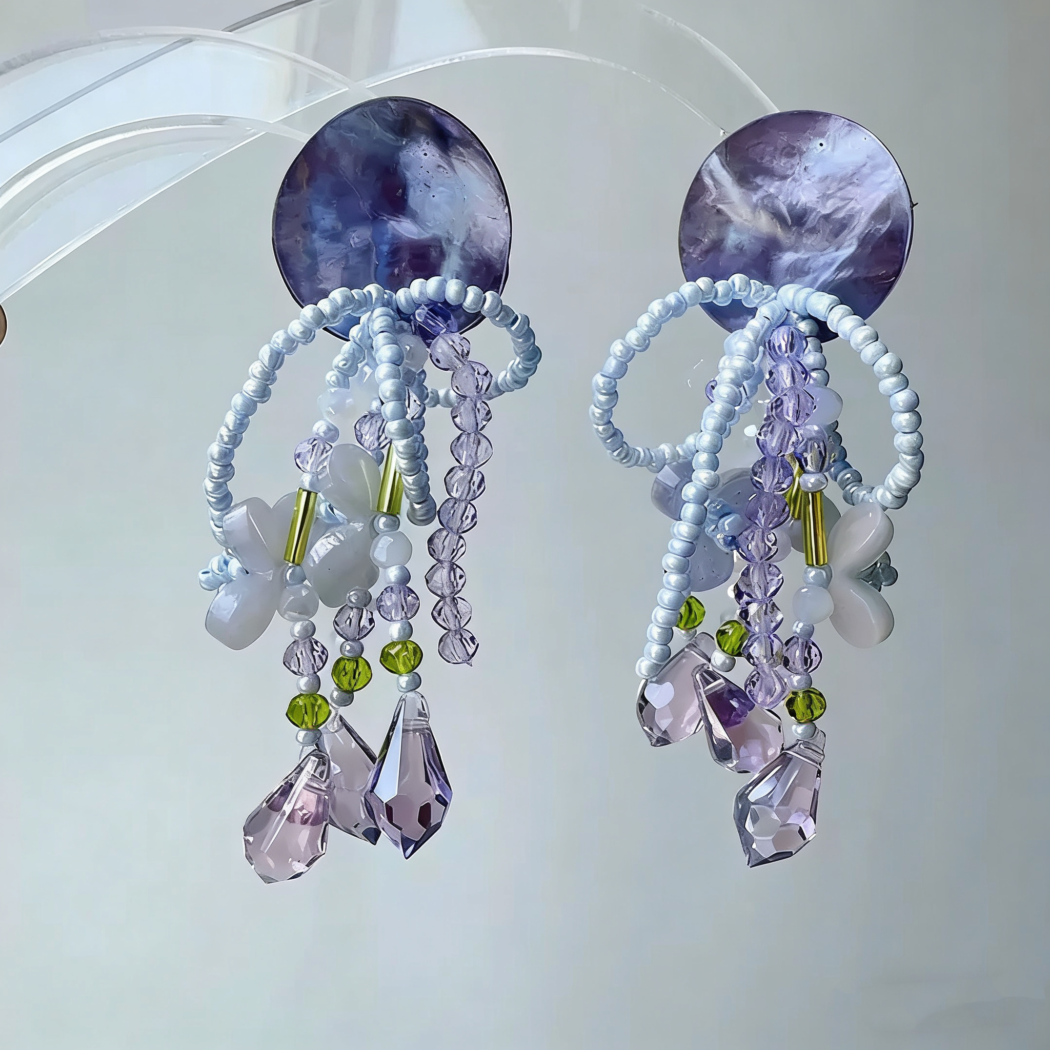 Twinkglo™ Handmade Purple Shell & Crystal Drop Earrings