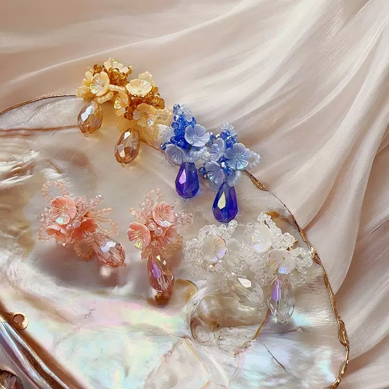 Twinkglo™ Handmade Blush Floral & Crystal Drop Earrings