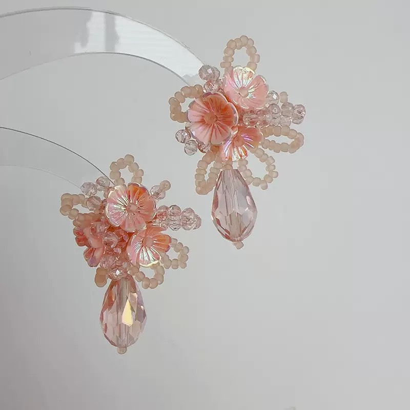 Twinkglo™ Handmade Blush Floral & Crystal Drop Earrings