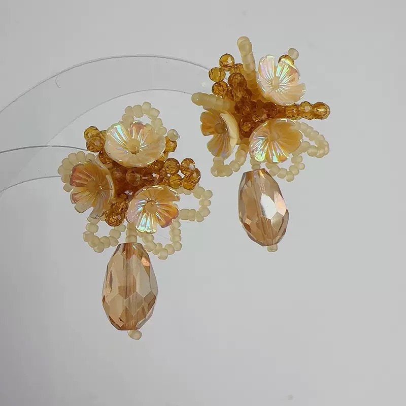 Twinkglo™ Handmade Blush Floral & Crystal Drop Earrings