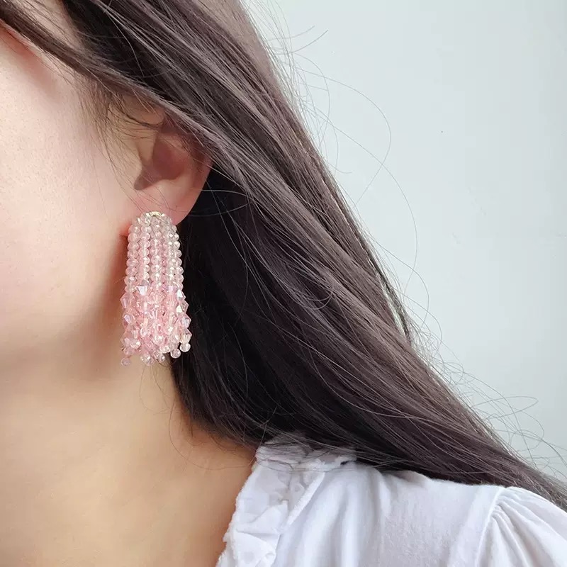 Twinkglo™ Handmade Blush Crystal Tassel Drop Earrings