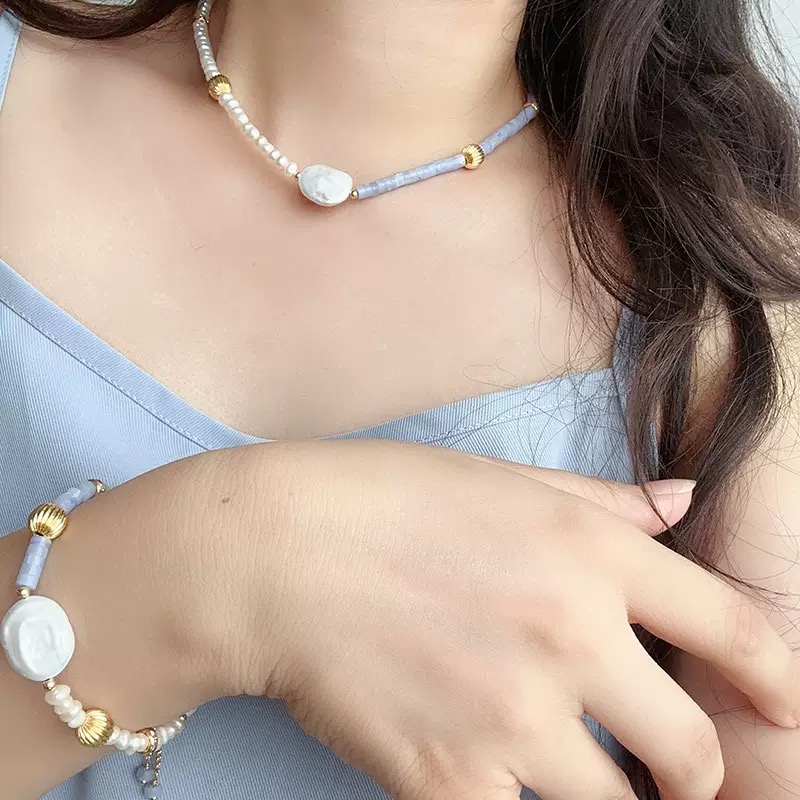 Twinkglo™ Handmade Blue Opal & Baroque Pearl Jewelry Set