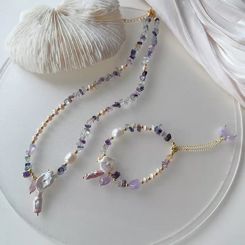 Twinkglo™ Handmade Amethyst & Baroque Pearl Flower Jewelry Set