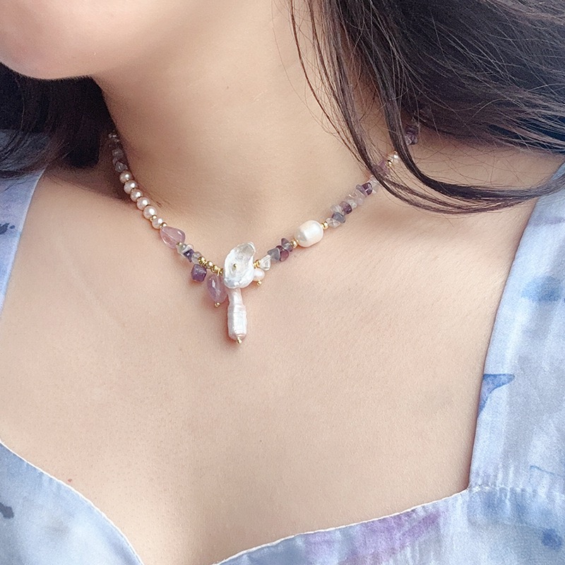 Twinkglo™ Handmade Amethyst & Baroque Pearl Flower Jewelry Set