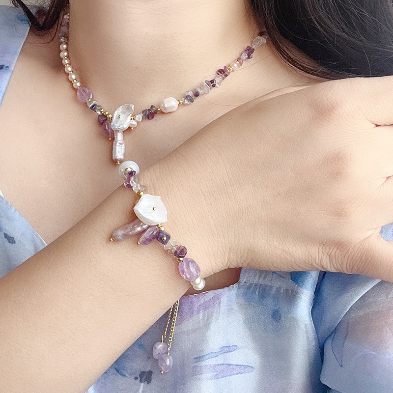 Twinkglo™ Handmade Amethyst & Baroque Pearl Flower Jewelry Set