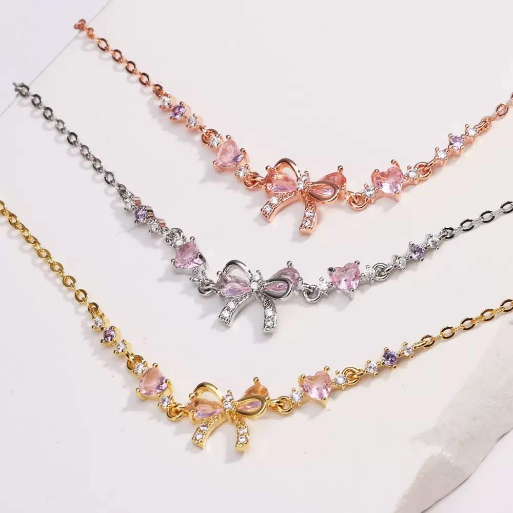 Twinkglo™ Bow Love Pink Zircon Bracelet Necklace