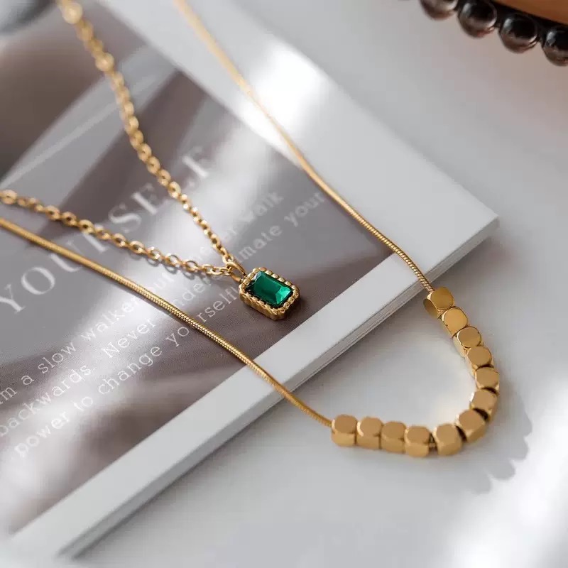 Twinkglo™ Double layered green zircon necklace
