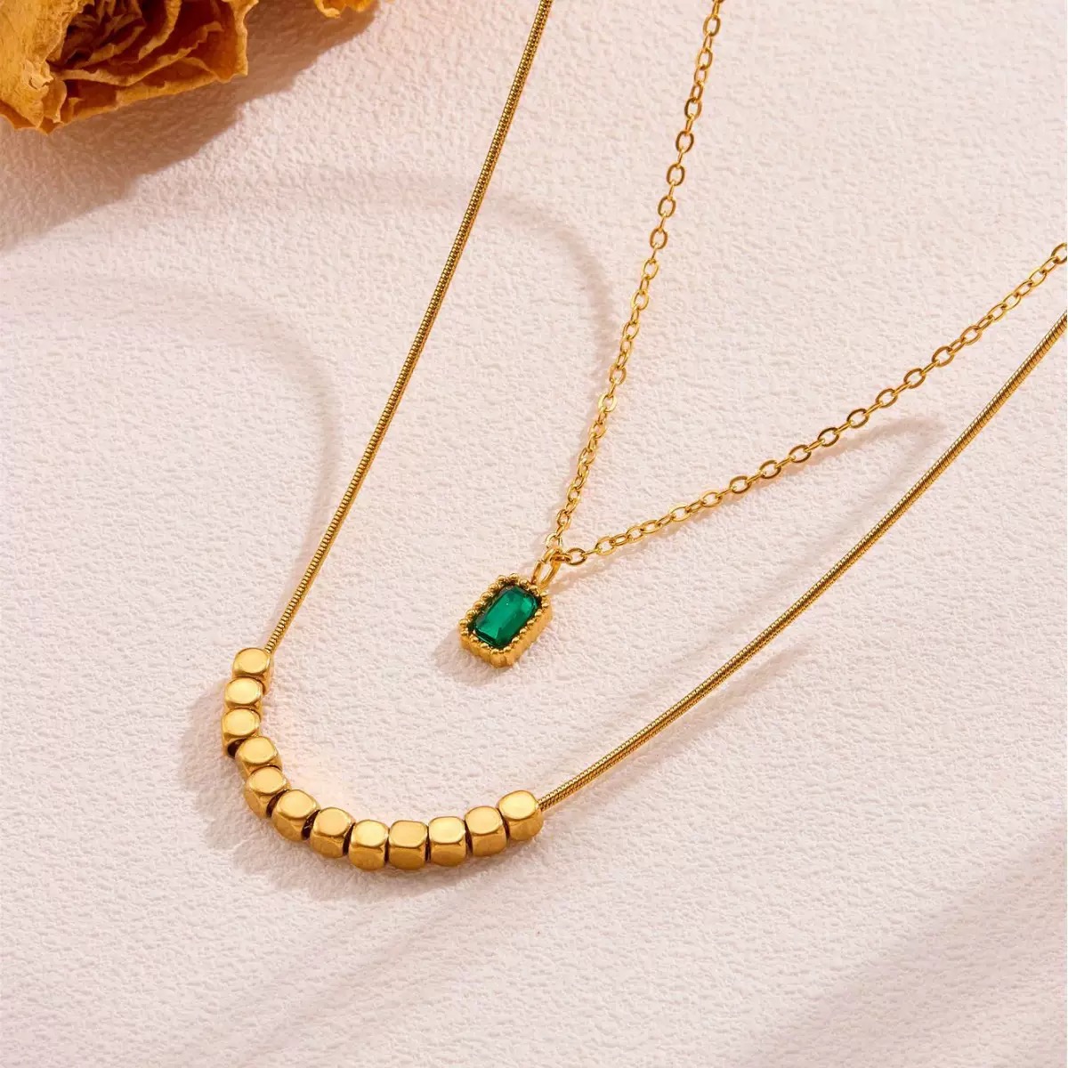 Twinkglo™ Double layered green zircon necklace