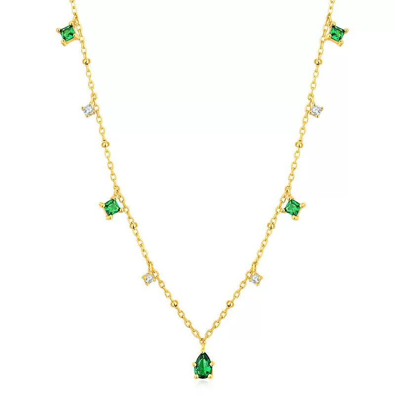 Twinkglo™ Water droplet green zircon tassel necklace
