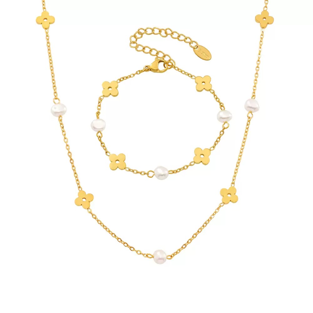 Twinkglo™ Natural pearl flower bracelet necklace 