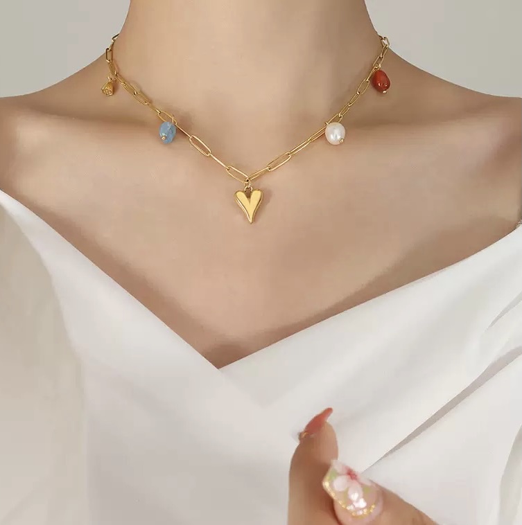 Twinkglo™ Natural pearl tassel love  necklace