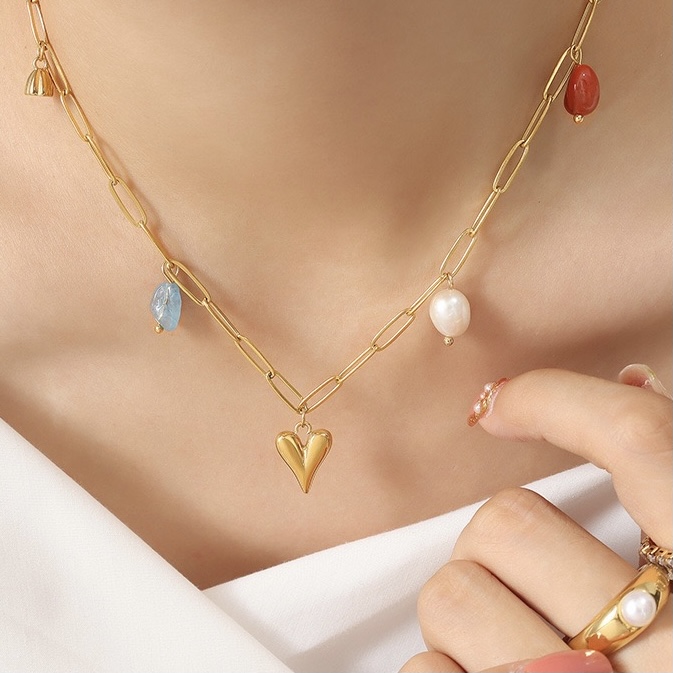 Twinkglo™ Natural pearl tassel love  necklace