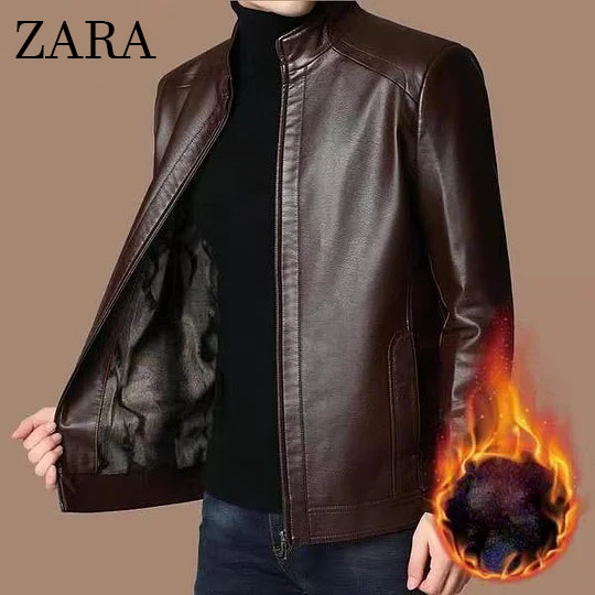 [ZARA]Casaco de couro forrado com pelúcia quente para homens!