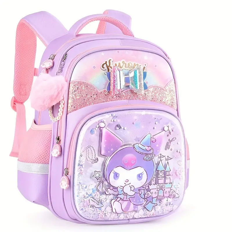 Mochila Sanrio, Kuromi & Mymelody - Adorável mochila escolar de anime de desenho animado - Mochila fofa e versátil para fãs