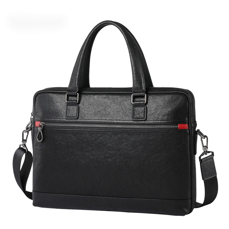 Black Leather Laptop Briefcase For Men