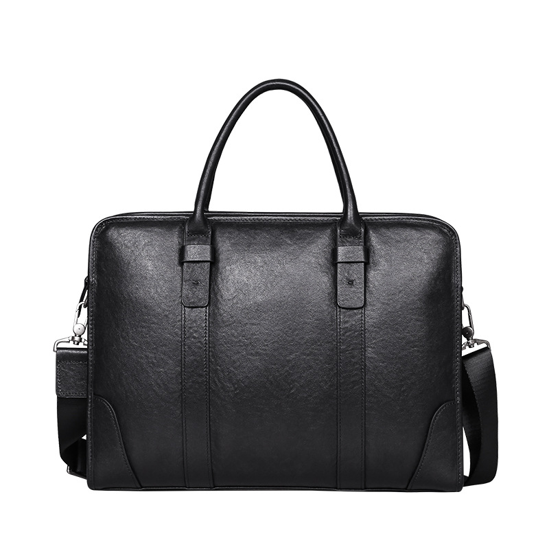 Black Leather Laptop Sling Bag 14 Inch