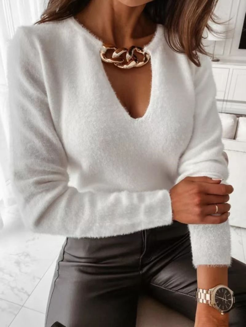 ✨2023 Preprost ženski pulover z dolgimi rokavi in ​​V-izrezom v novem stilu