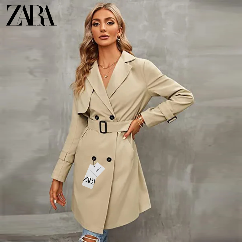 ZARA®2024 Trench Coat Clássico Lapela Jaqueta Slim Fit