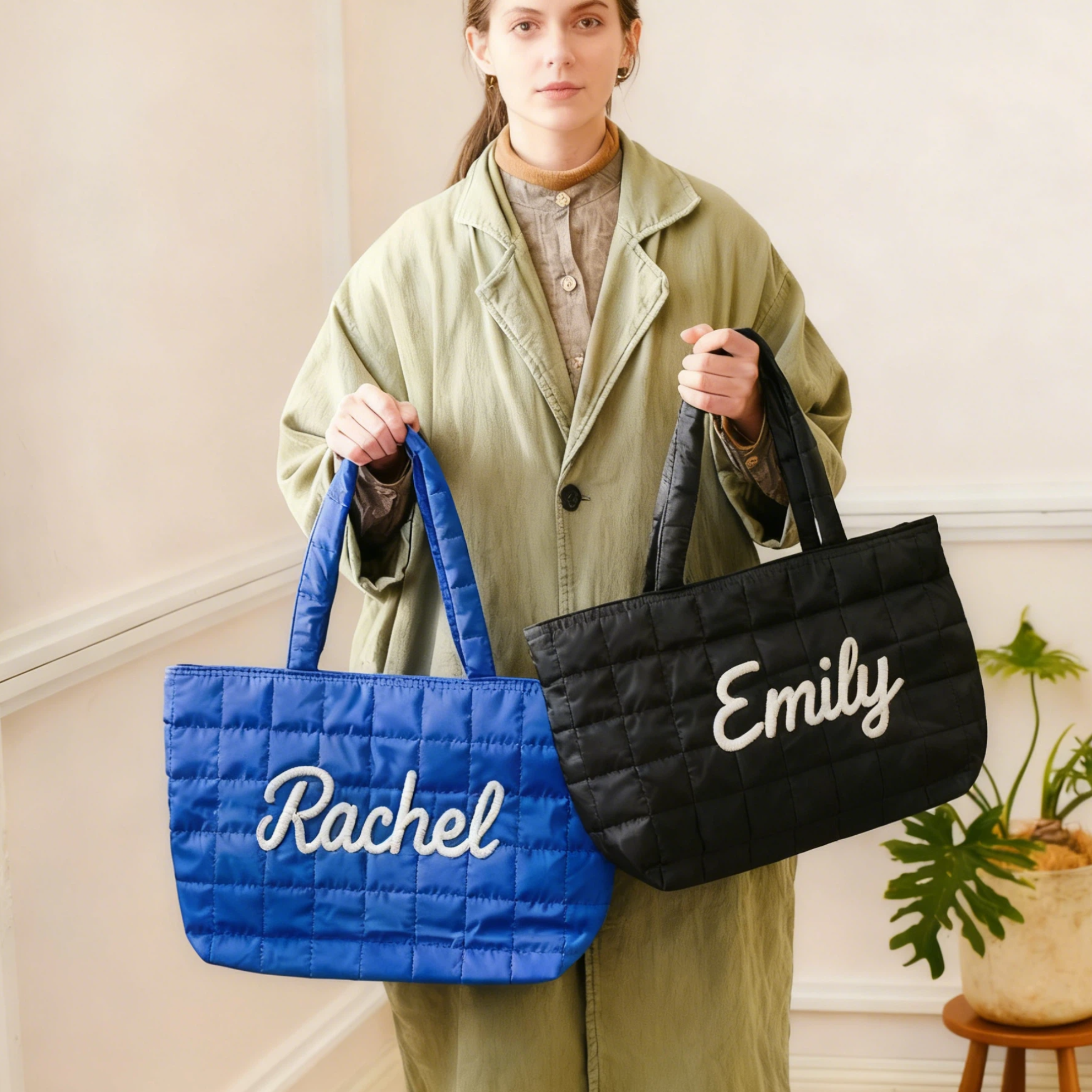 Personalized Hand Embroidered Quilted Nylon Tote Bag for Unique & Love | JNSBag120