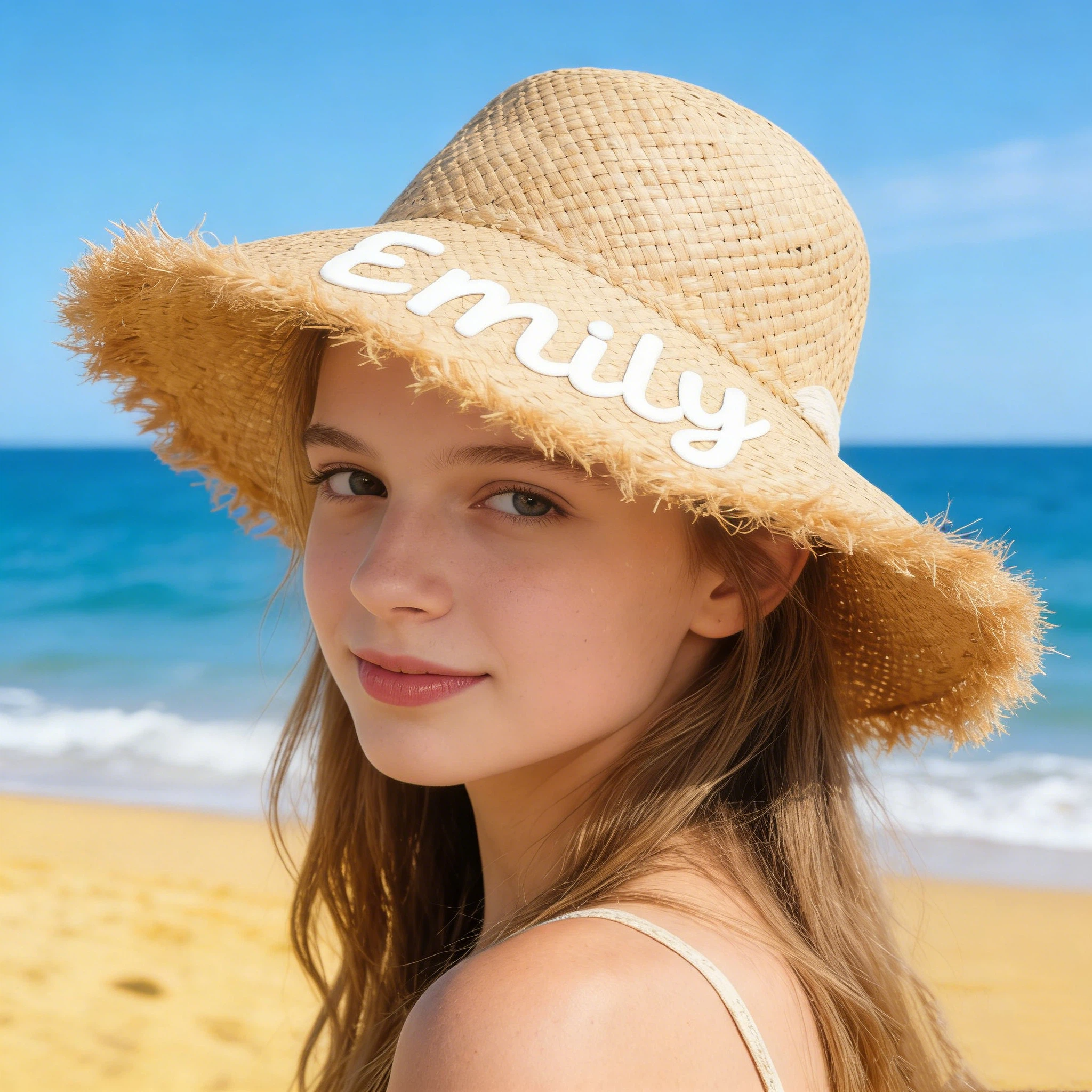 Personalized Hand Embroidered Straw Floppy Sun Hat for Unique & Love | JNSHat13