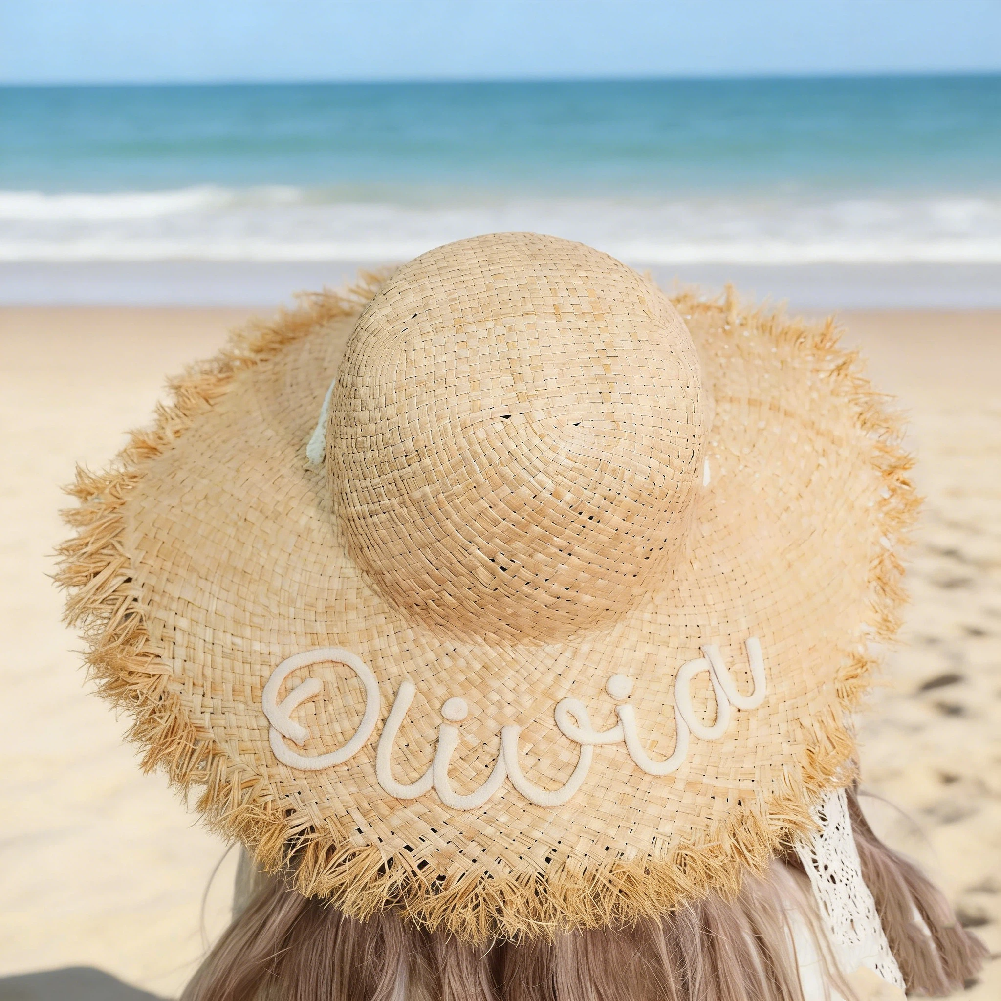 Personalized Hand Embroidered Straw Floppy Sun Hat for Unique & Love | JNSHat13