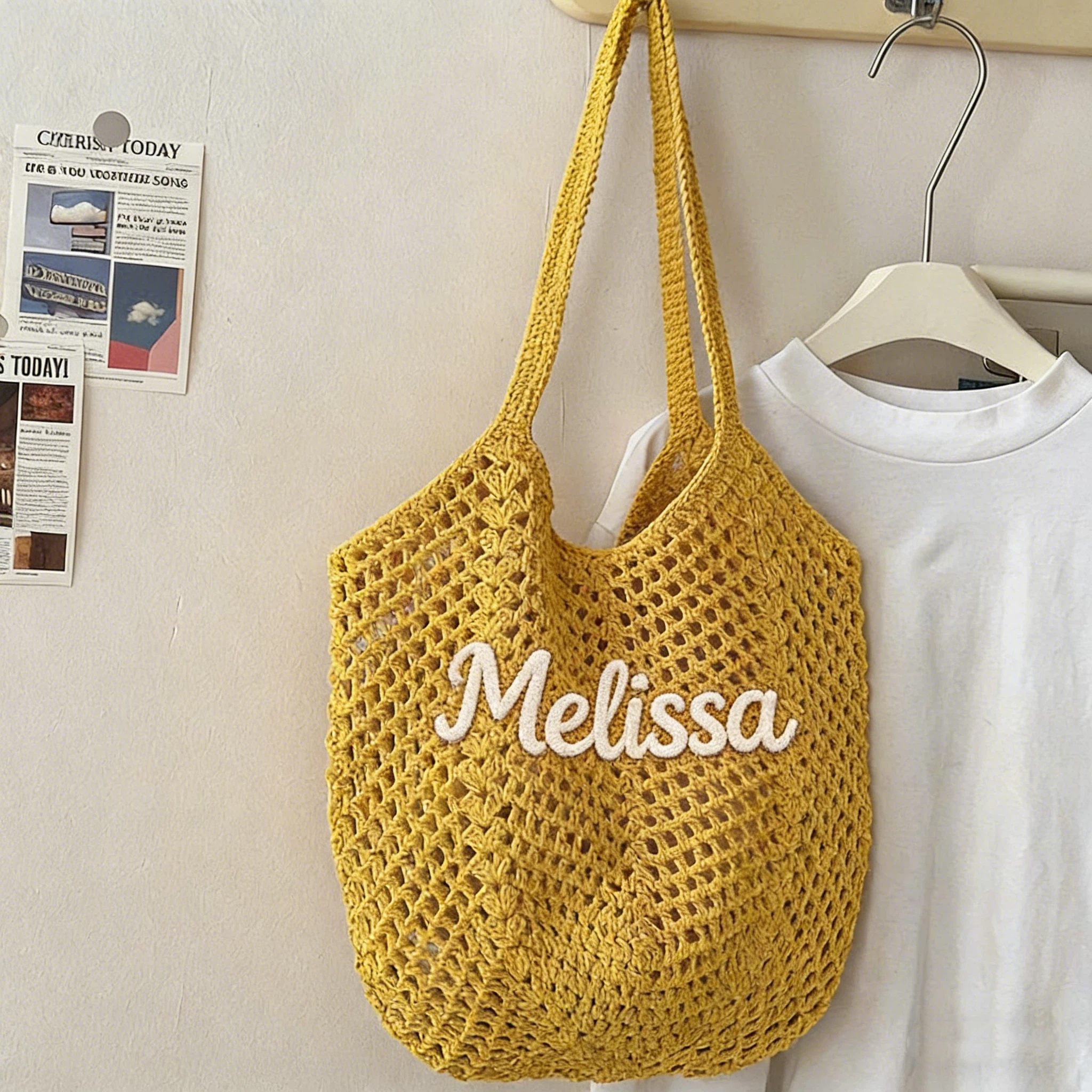Personalized Hand Embroidered Crochet Beach Tote Bag for Unique & Love | JNSBag122