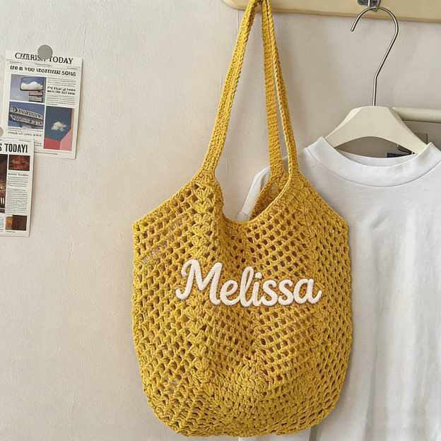 Personalized Hand Embroidered Crochet Beach Tote Bag for Unique & Love | JNSBag122