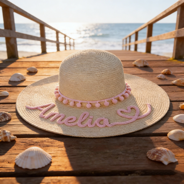 Personalized Hand Embroidered Floppy Straw Beach Hat for Unique & Love | JNSHat15