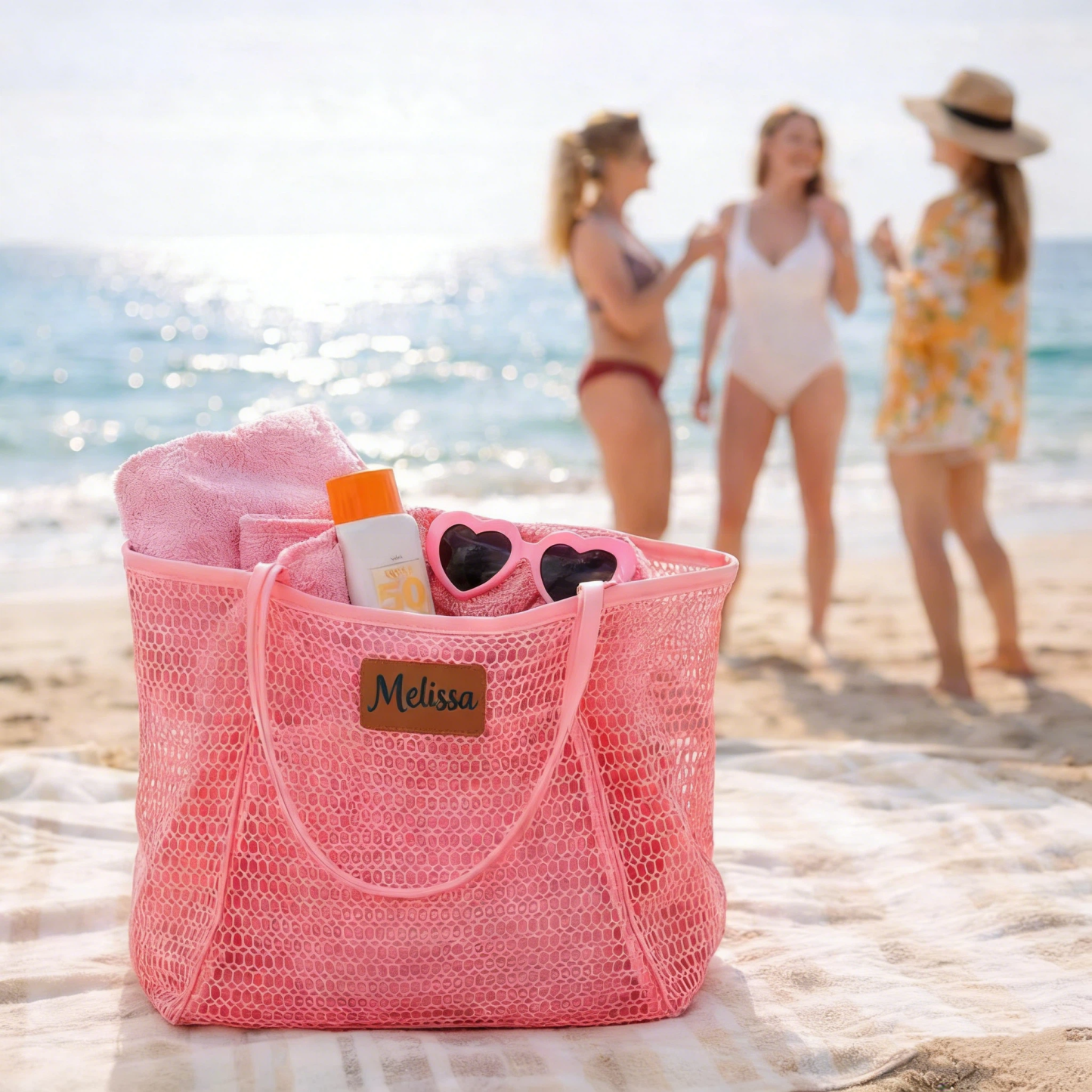 Personalized Name Leather Patch Beach Tote Bag for Unique & Love | JNSBag124