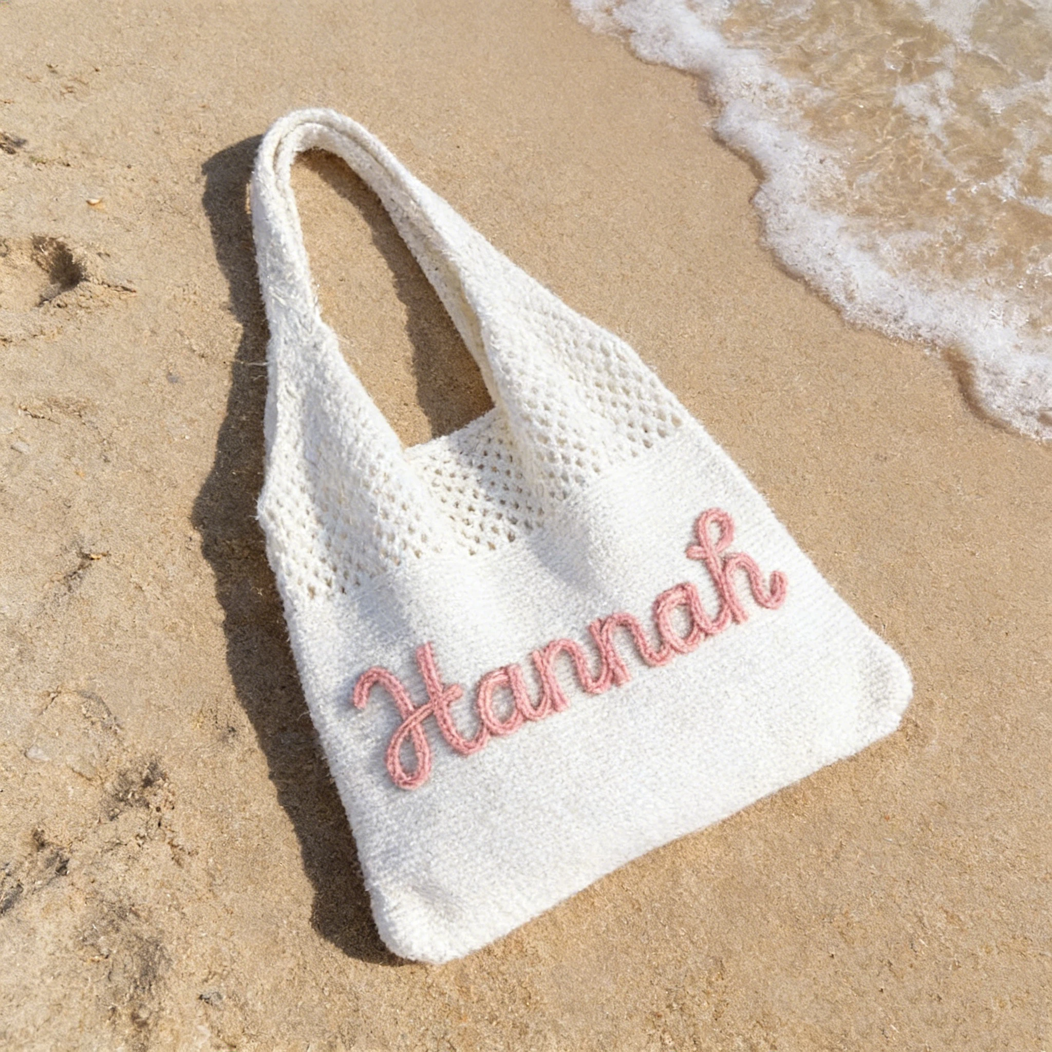 Personalized Hand Embroidered Knit Beach Bag for Unique & Love | JNSBag129