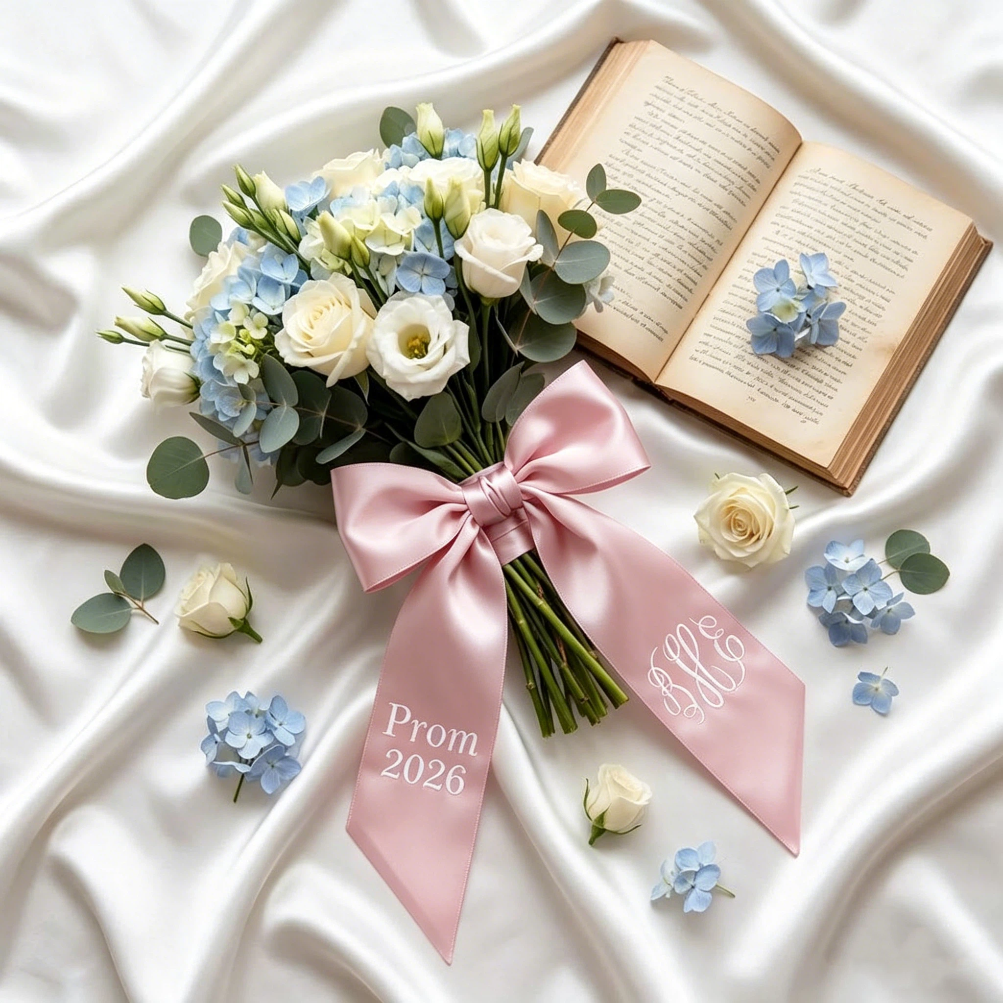 Personalized Monogram Embroidered Prom Couple Bouquet Sash for Unique & Love | JNSDec208
